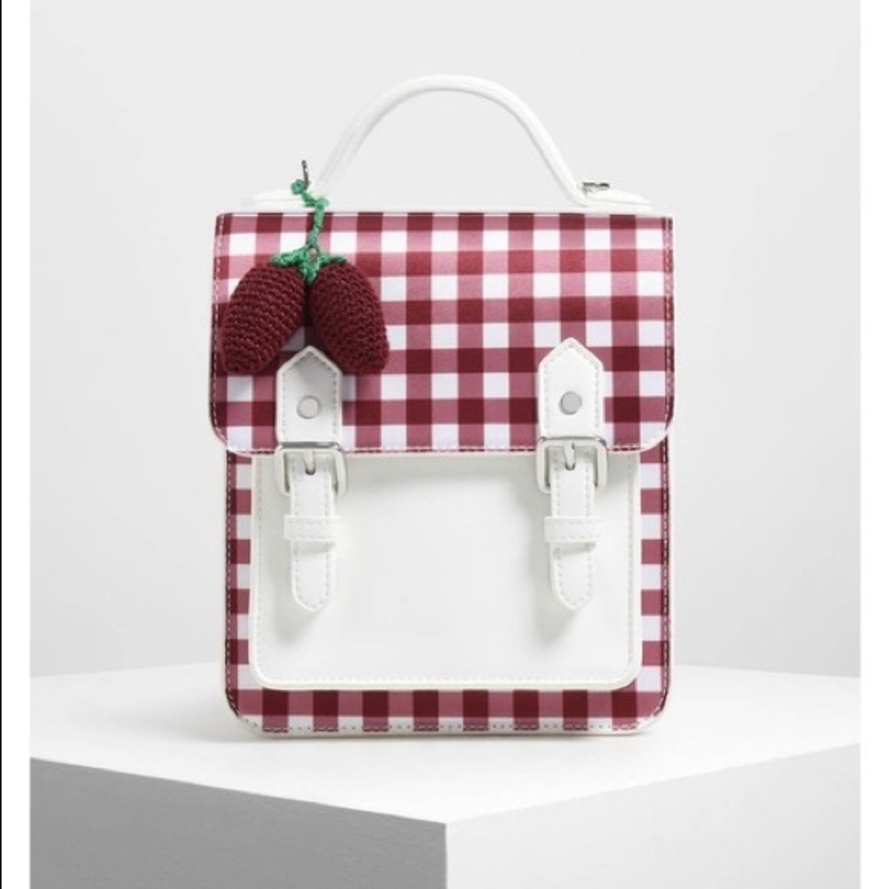 NWT Charles & Keith strawberry leather backpack